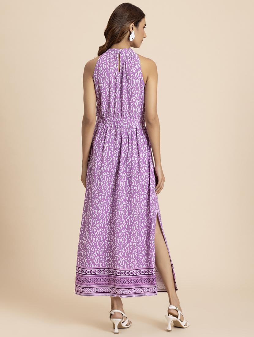 women printed halter neck a-line dress - 21521987 - Standard Image - 4