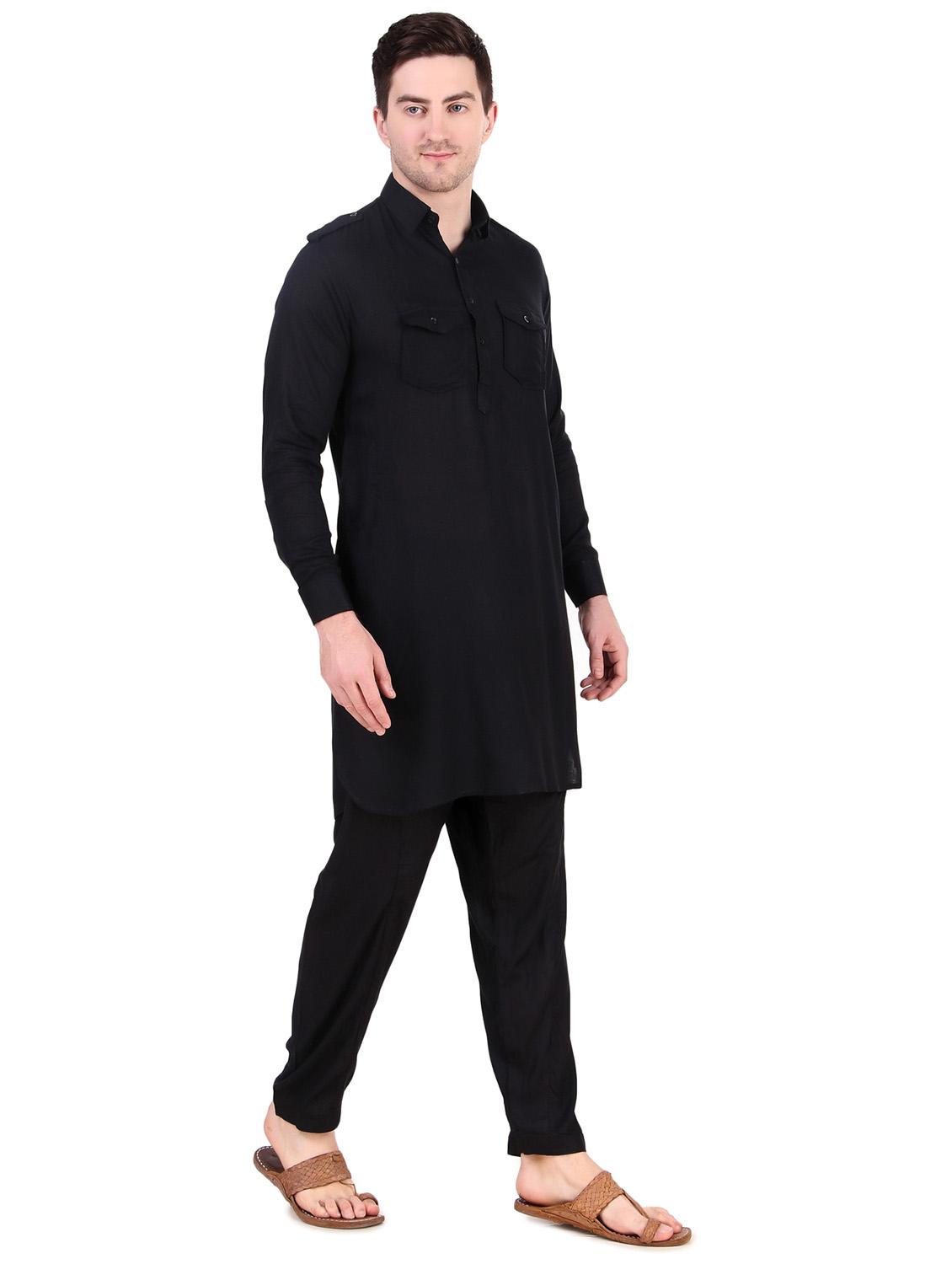 men black solid kurta churidar ethnic wear set - 21522019 - Standard Image - 1