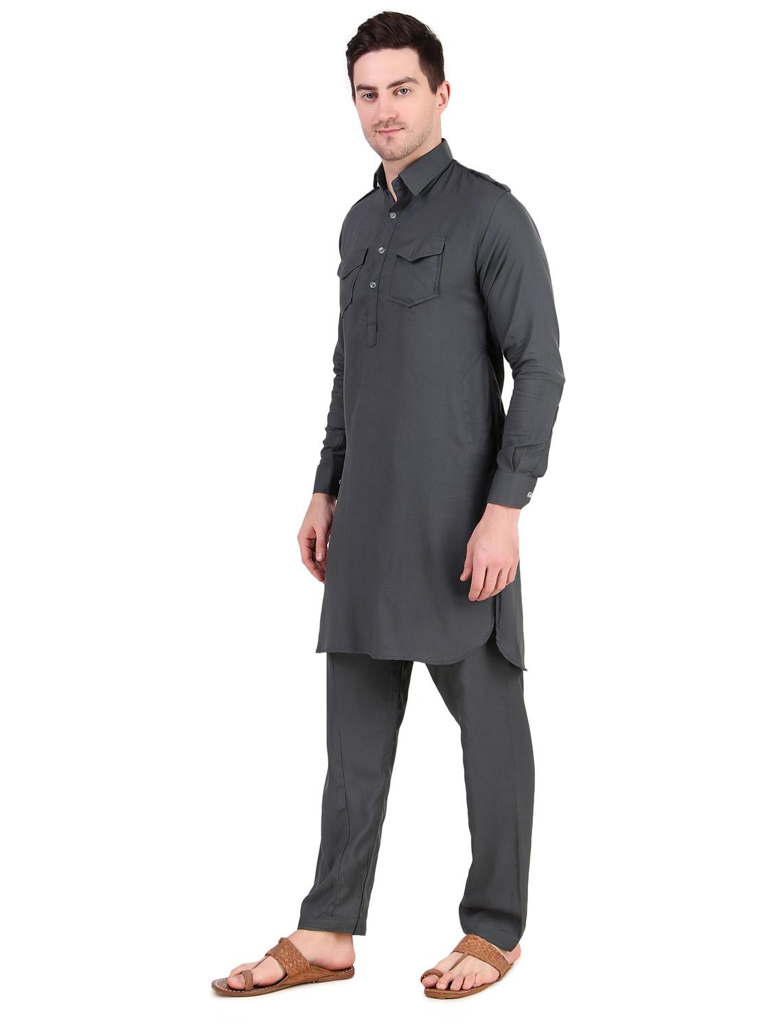 men long sleeve solid kurta churidar set - 21522020 - Standard Image - 1
