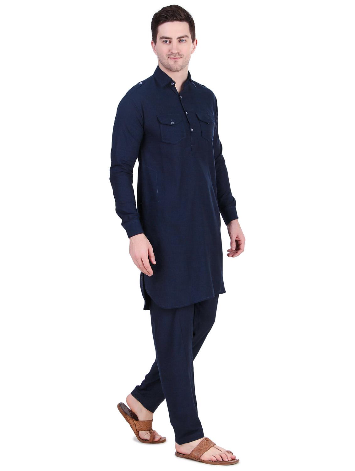 men long sleeve solid kurta churidar set - 21522021 - Standard Image - 1
