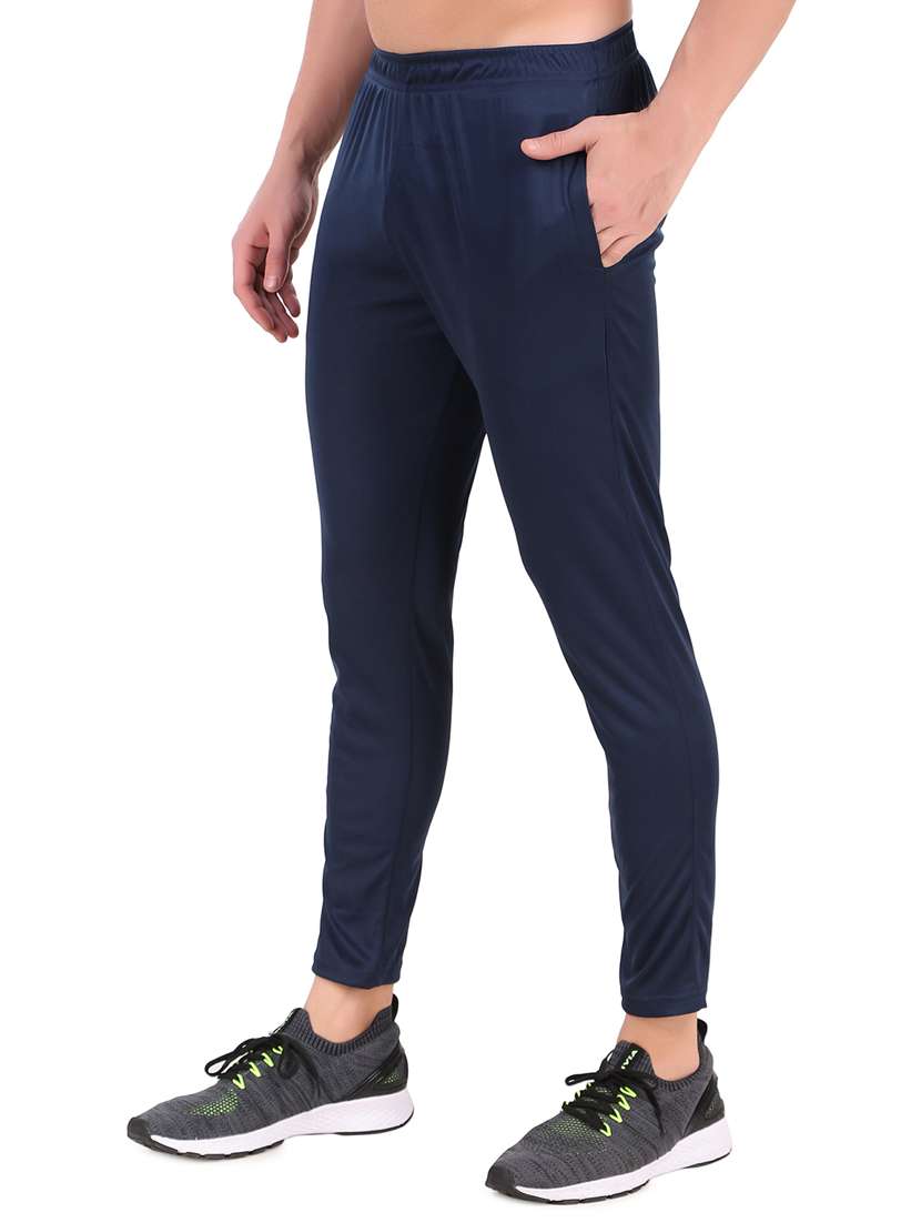 men navy blue polyester full length track pant - 21522170 -  Standard Image - 1