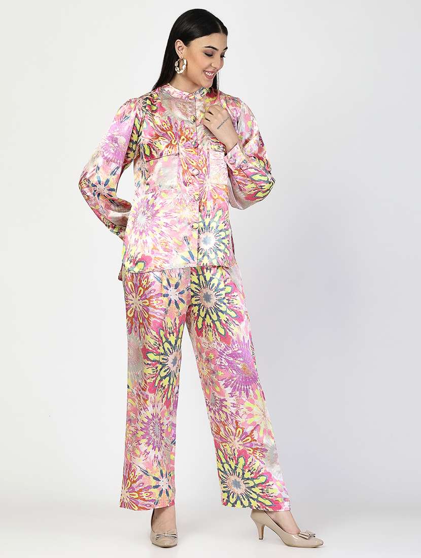 women multi colored satin top and trouser co-ord set - 21522325 -  Standard Image - 1