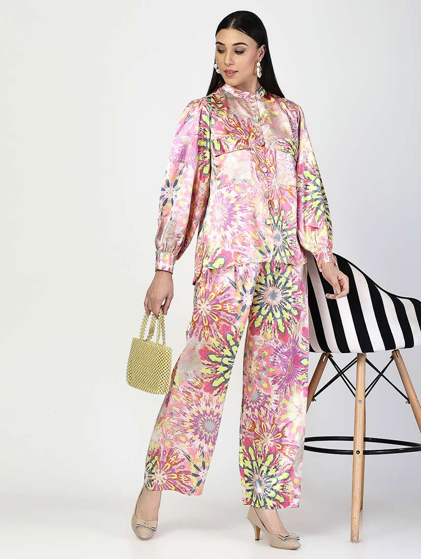 women multi colored satin top and trouser co-ord set - 21522325 - Standard Image - 4