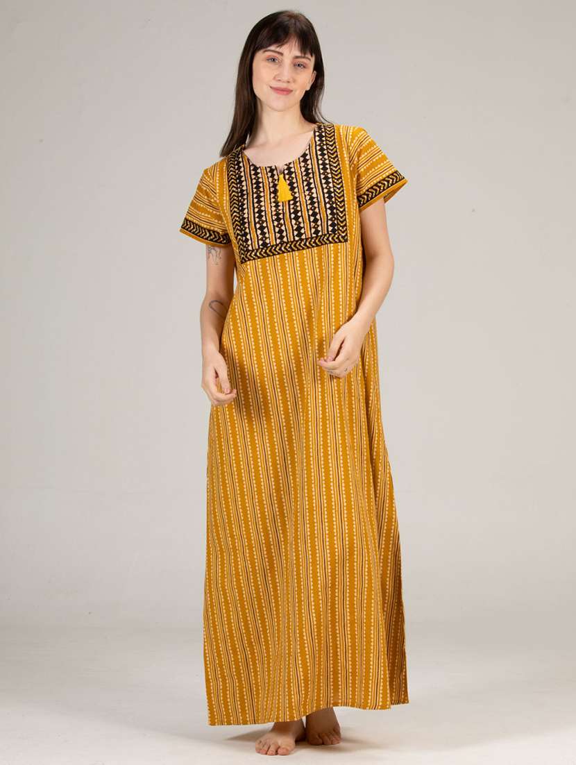women mustard cotton nighty 