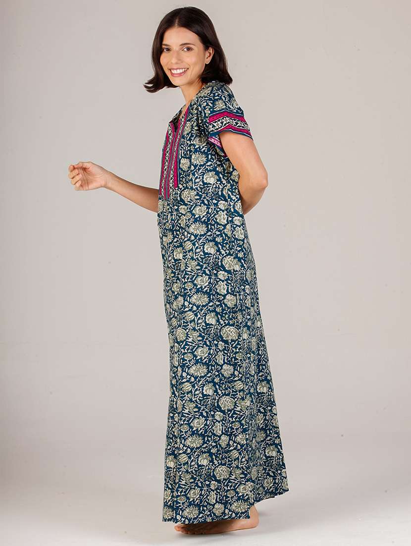 women teal cotton nighty  - 21522417 -  Standard Image - 1