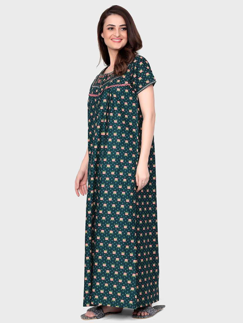 women teal cotton nighty - 21522422 - Standard Image - 1