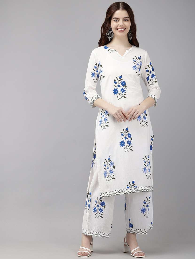 women white printed kurta palazzo set 