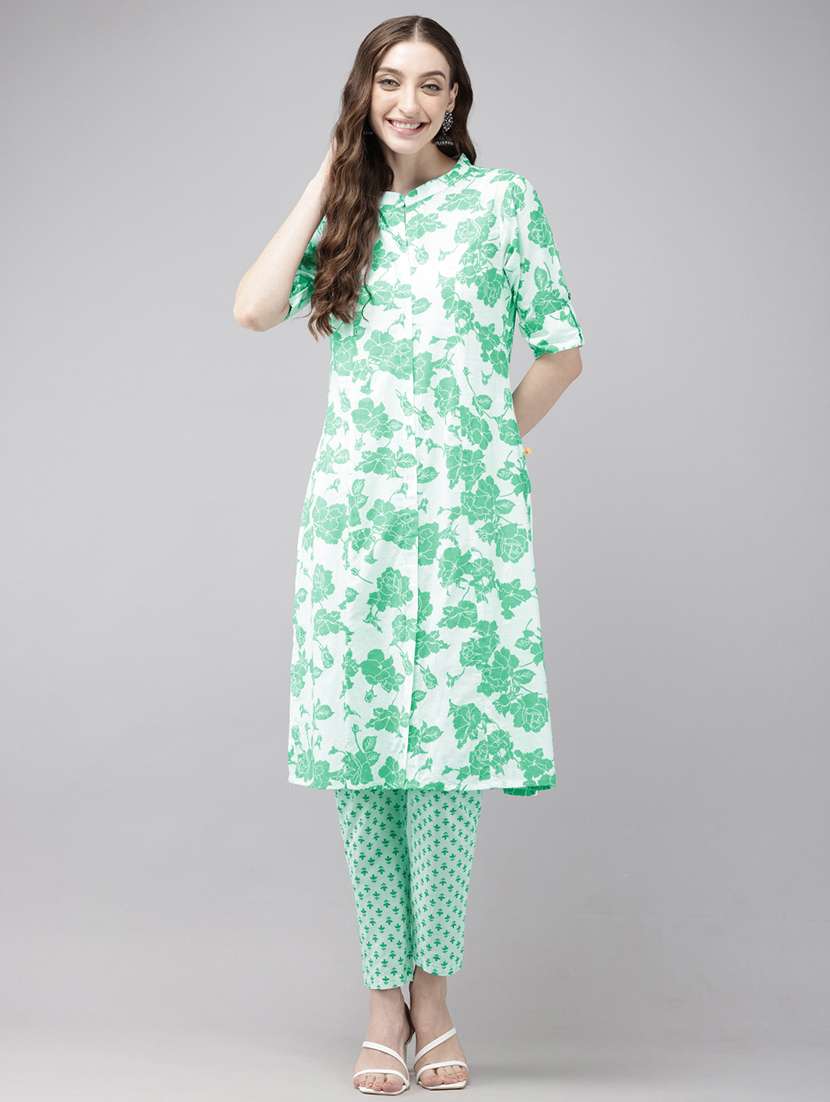 women white printed kurta pant set