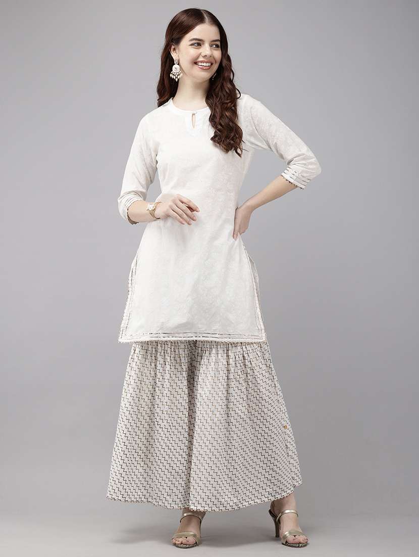 women white printed kurta sharara set