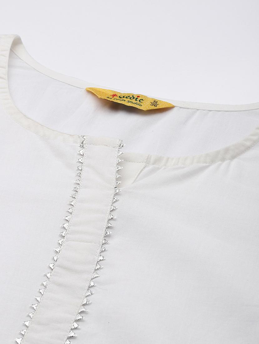 women white solid with work kurta palazzo set - 21522484 - Standard Image - 4