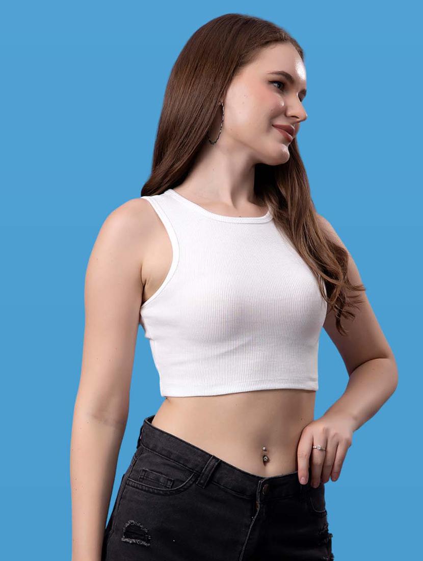 women solid white cotton crop top - 21522506 - Zoom Image - 0