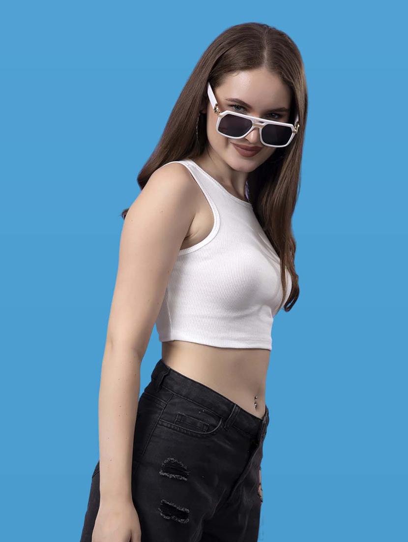 women solid white cotton crop top - 21522506 - Standard Image - 1