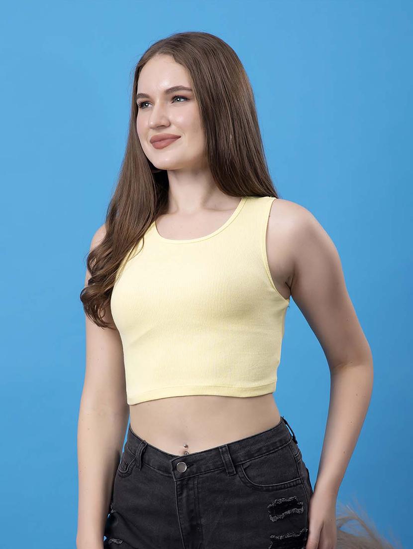 women solid sleeveless crop top - 21522507 - Standard Image - 1