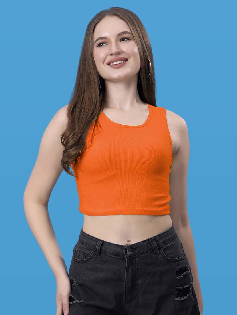 women solid orange cotton crop top - 21522508 -  Zoom Image - 0