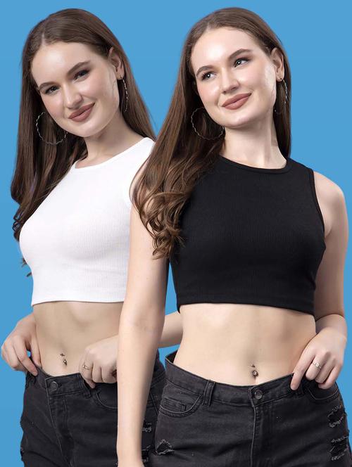 women pack of 2 solid sleeveless crop top - 21522524 -  Standard Image - 0