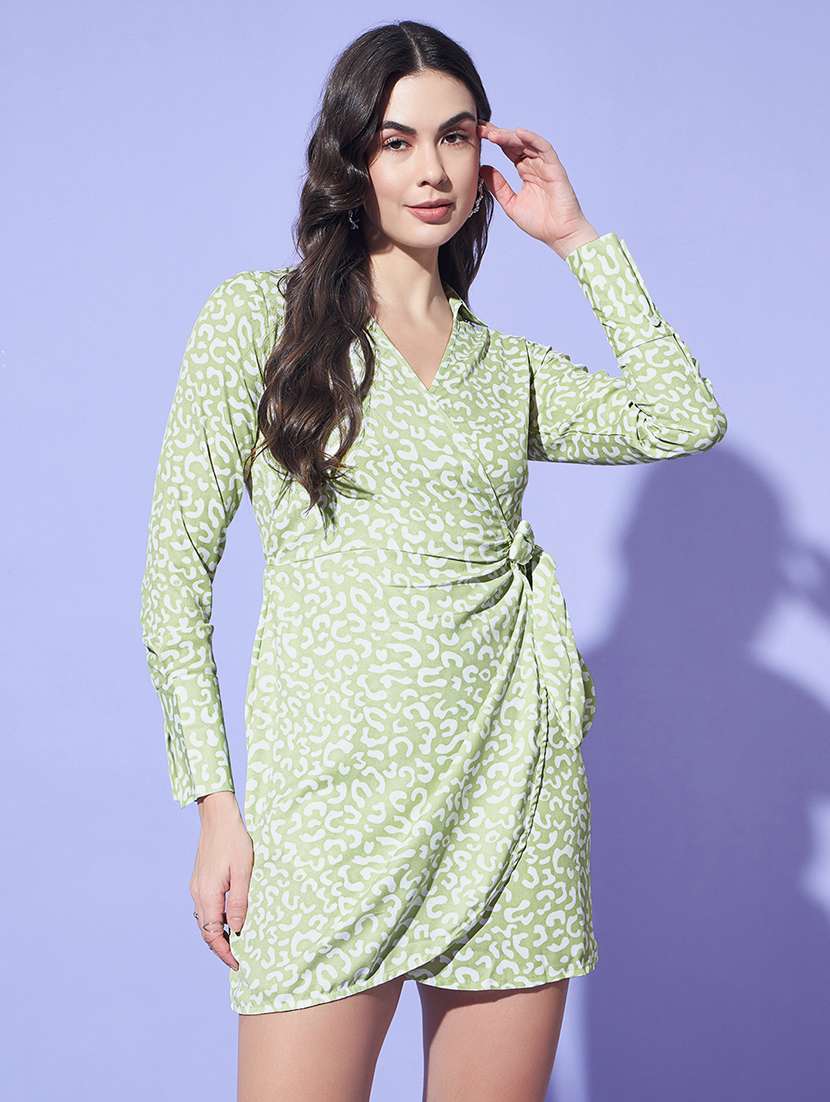 women neo mint printed wrap dress