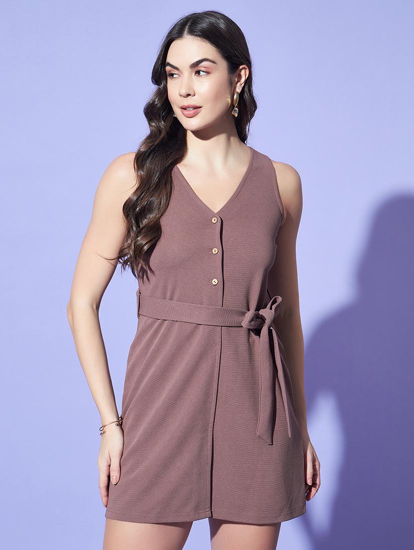 women solid brown straight dress - 21522752 -  Zoom Image - 0