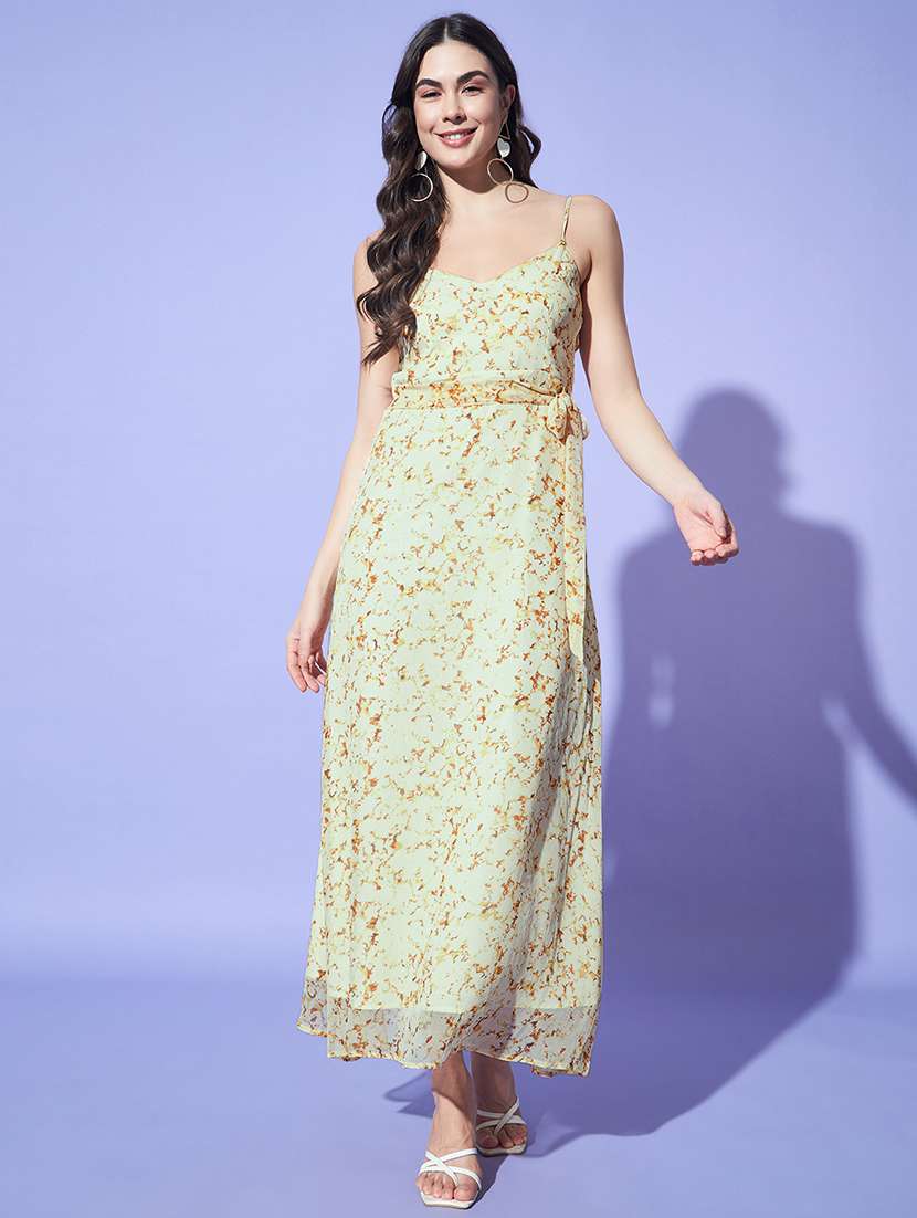 women printed shoulder strap a-line maxi dress
