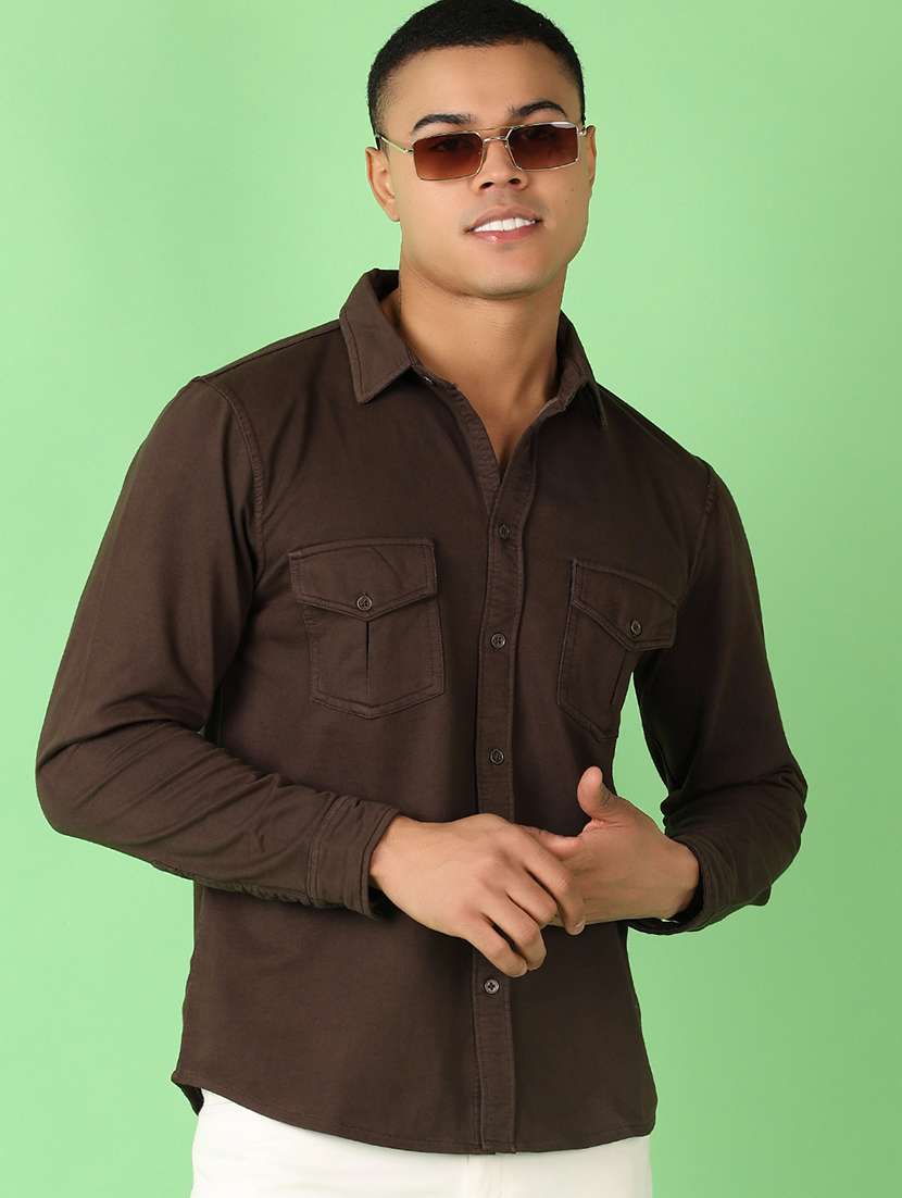 men long sleeves solid casual shirt - 21522819 -  Standard Image - 1