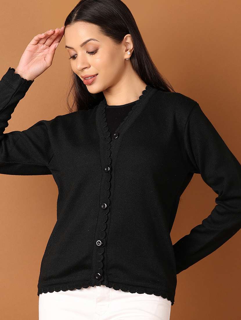 women black solid long sleeve cardigans - 21522821 -  Standard Image - 1