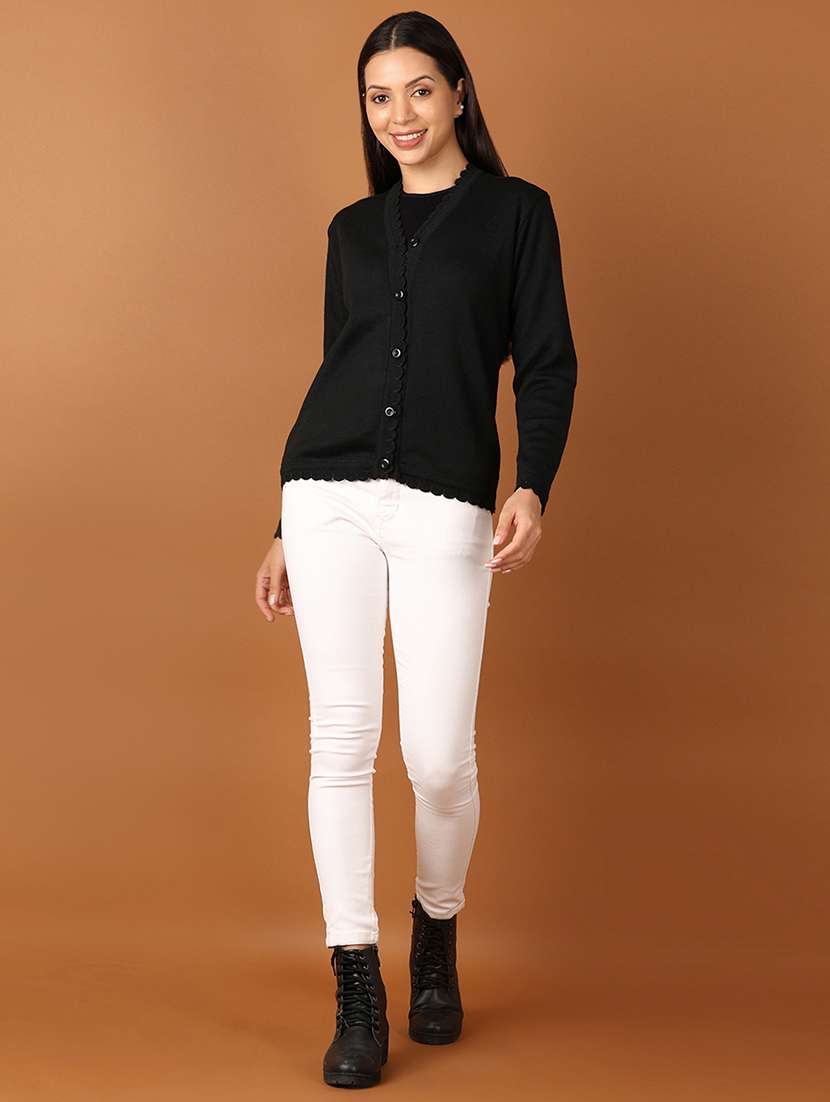 women black solid long sleeve cardigans - 21522821 -  Standard Image - 4