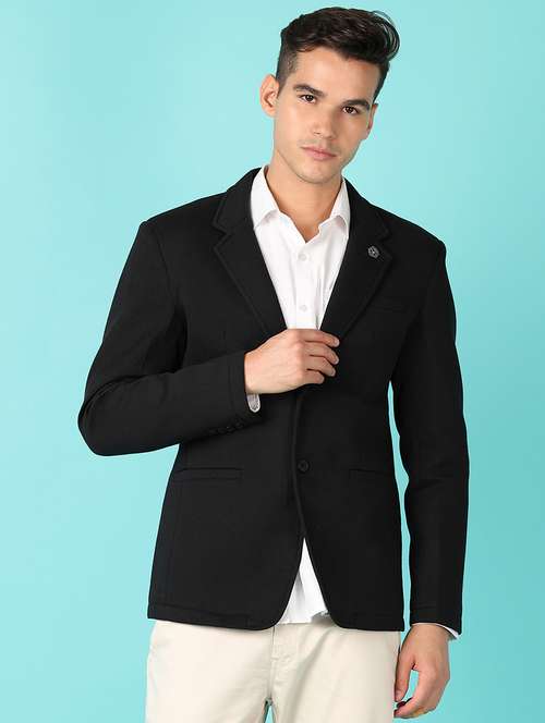black cotton single breasted casual blazer
