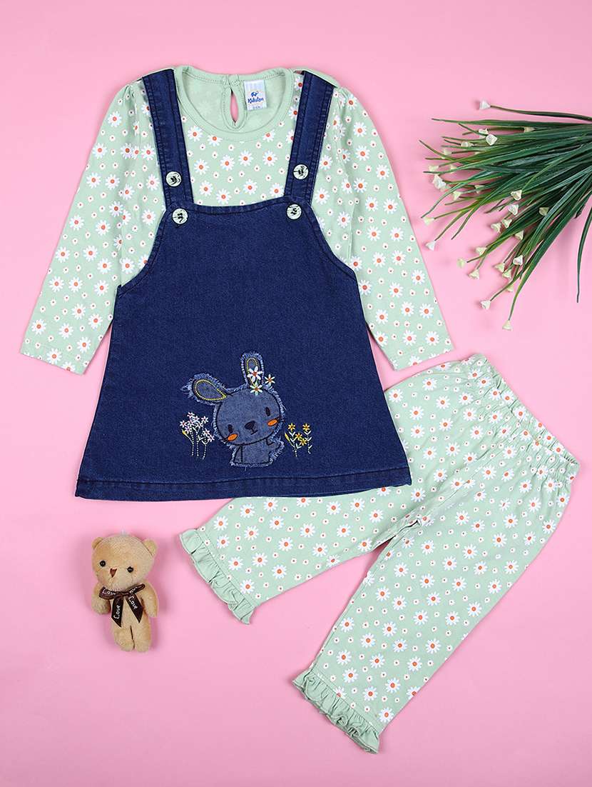 girls printed casual wear dunagree set