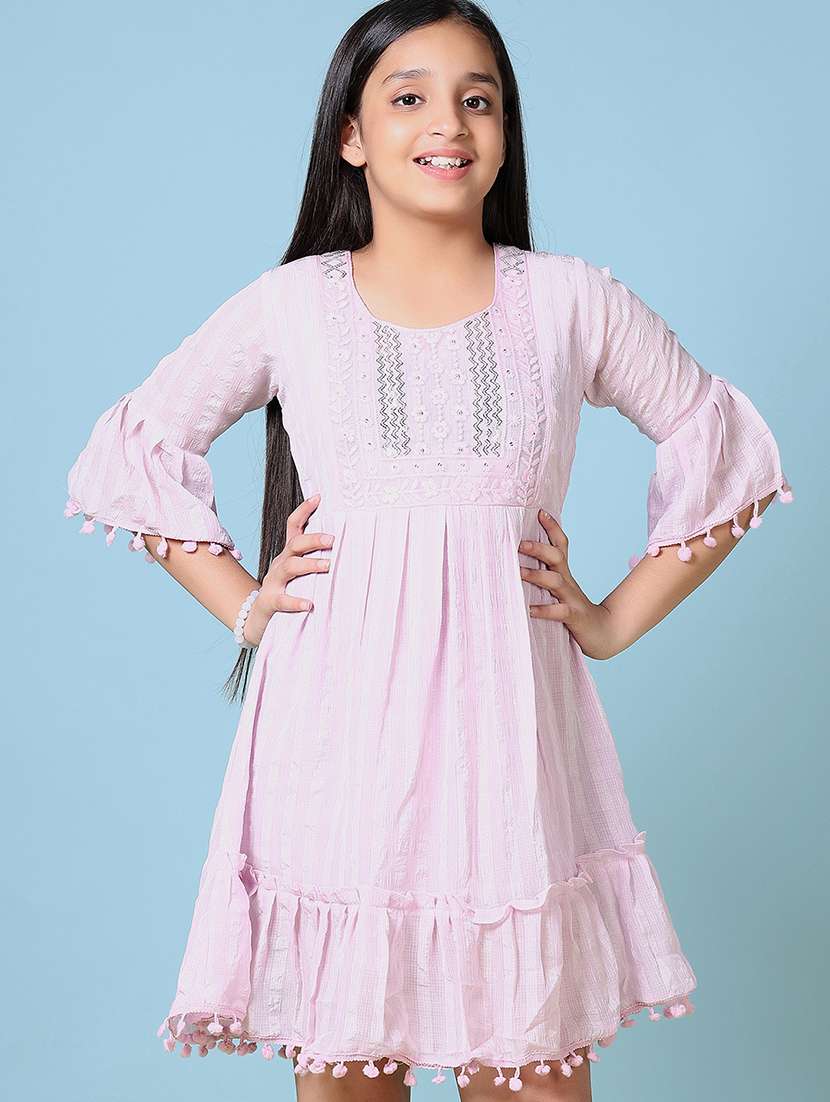 girls lavender embroidered bell sleeve fit & flare dress - 21522908 - Standard Image - 4