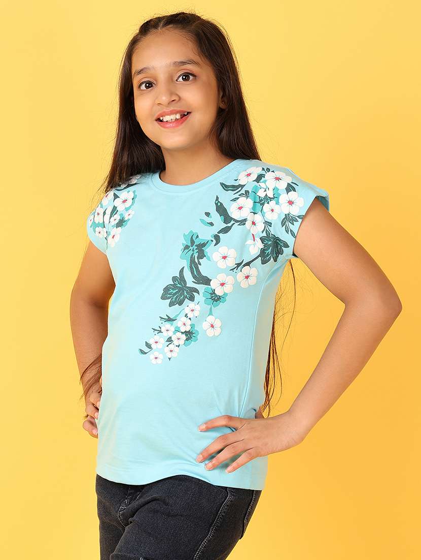 girls printed round neck cotton tee - 21522927 -  Standard Image - 1