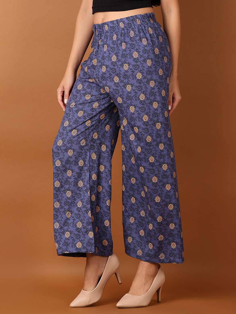 women blue printed straight palazzo - 21522938 - Standard Image - 1