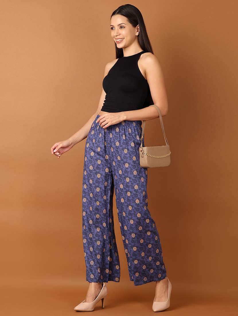 women blue printed straight palazzo - 21522938 - Standard Image - 4