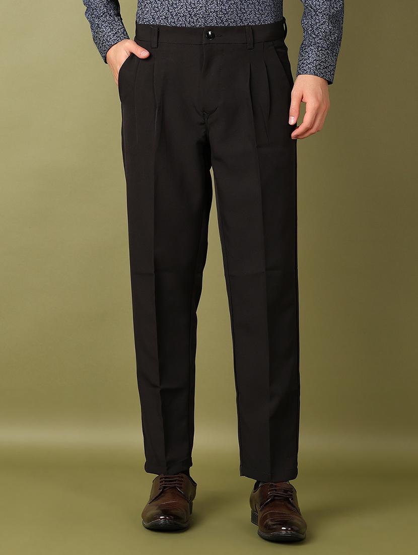 men black solid ankle length korean pants