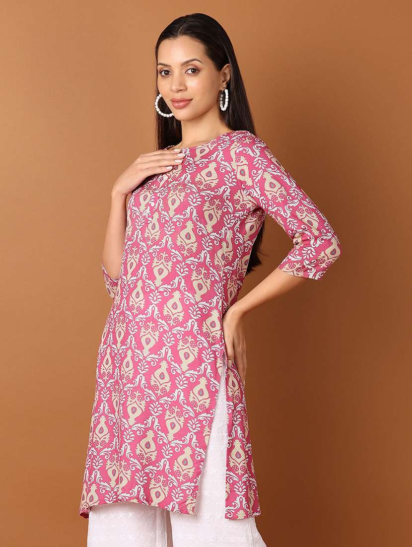 women three quarter sleeve straight kurta - 21523074 -  Standard Image - 1