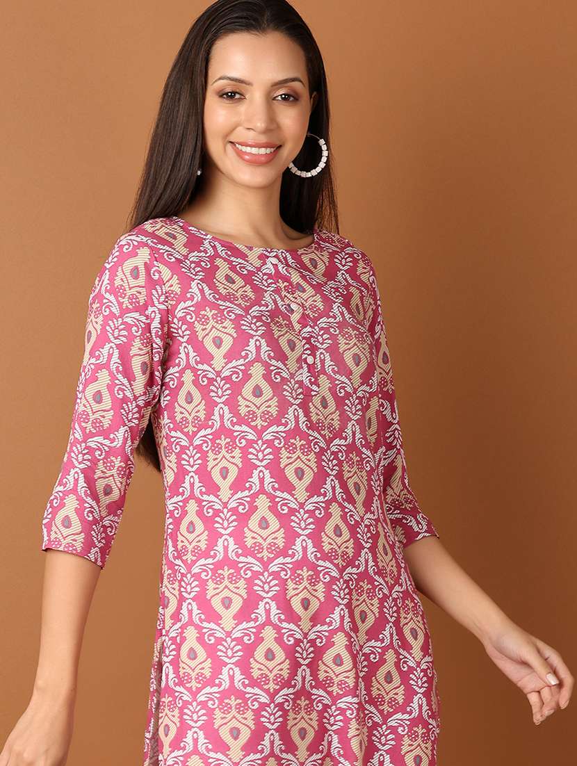 women three quarter sleeve straight kurta - 21523074 -  Standard Image - 4