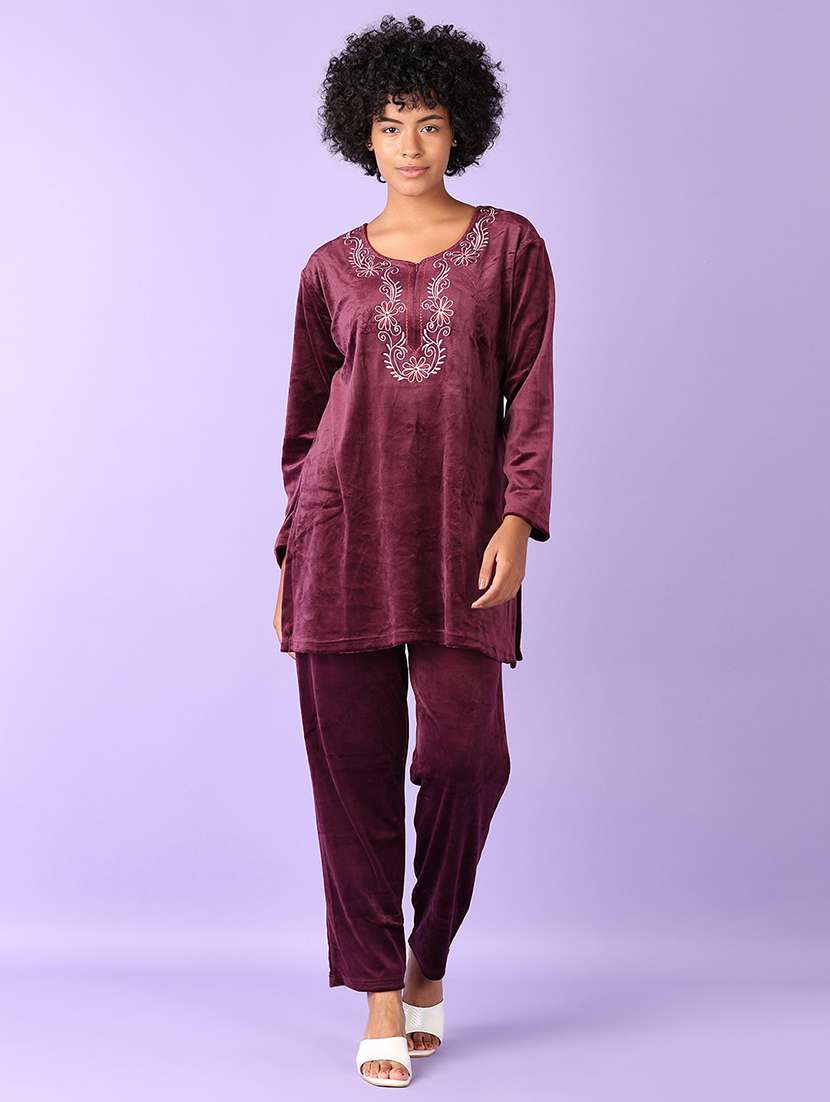 women solid with work long sleeve kurta pant set - 21523075 -  Standard Image - 1