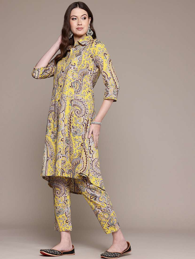 women paisley shirt collar kurta pant set - 21523106 -  Standard Image - 1