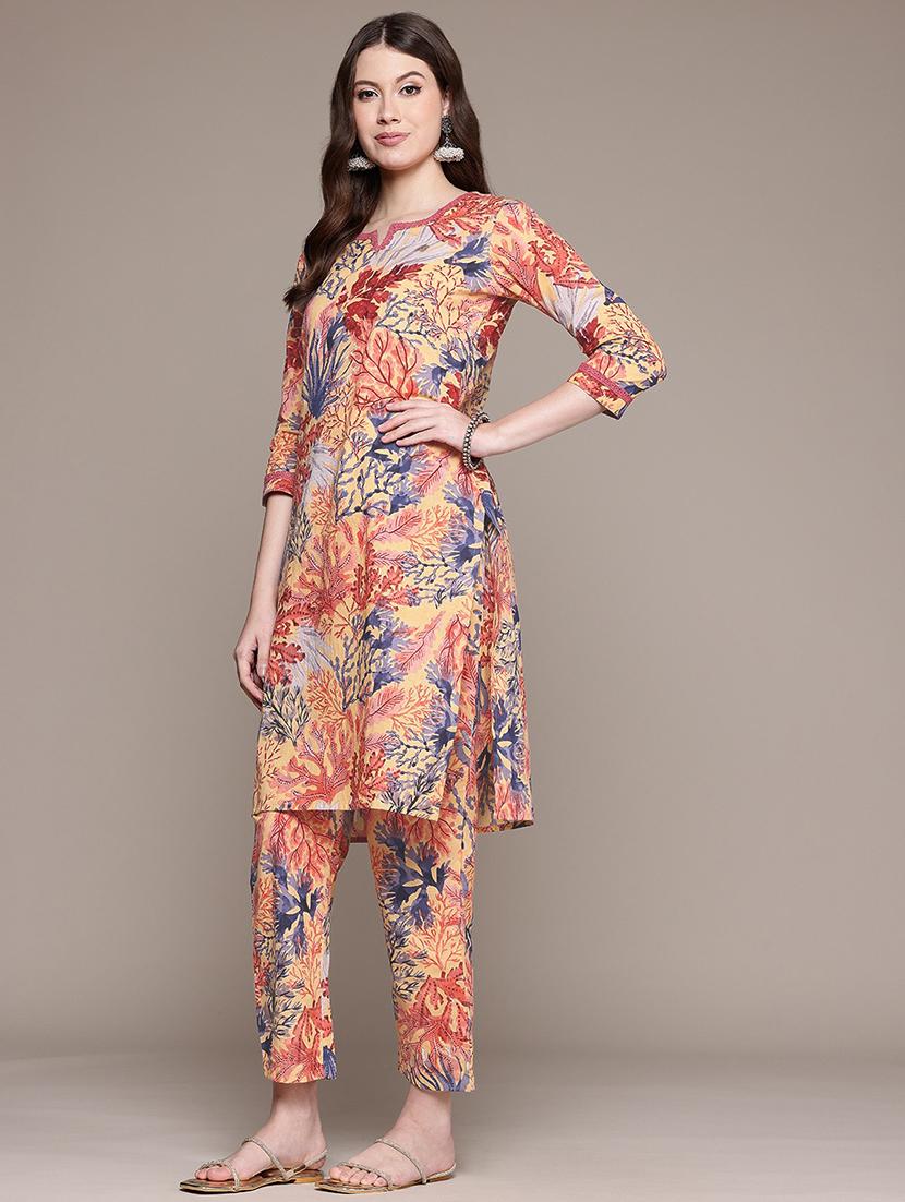 women printed notch neck kurta pant set - 21523107 - Standard Image - 1
