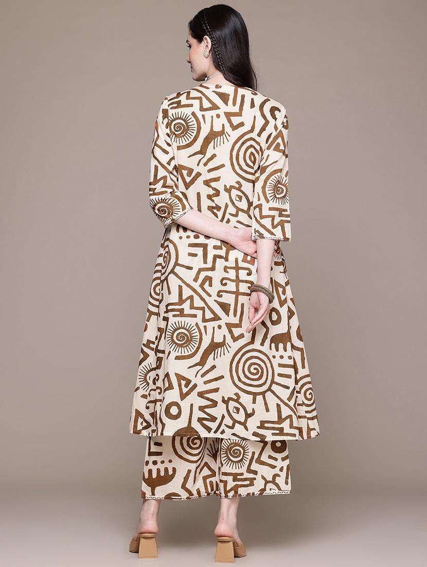 women printed v neck kurta palazzo set - 21523115 -  Standard Image - 4