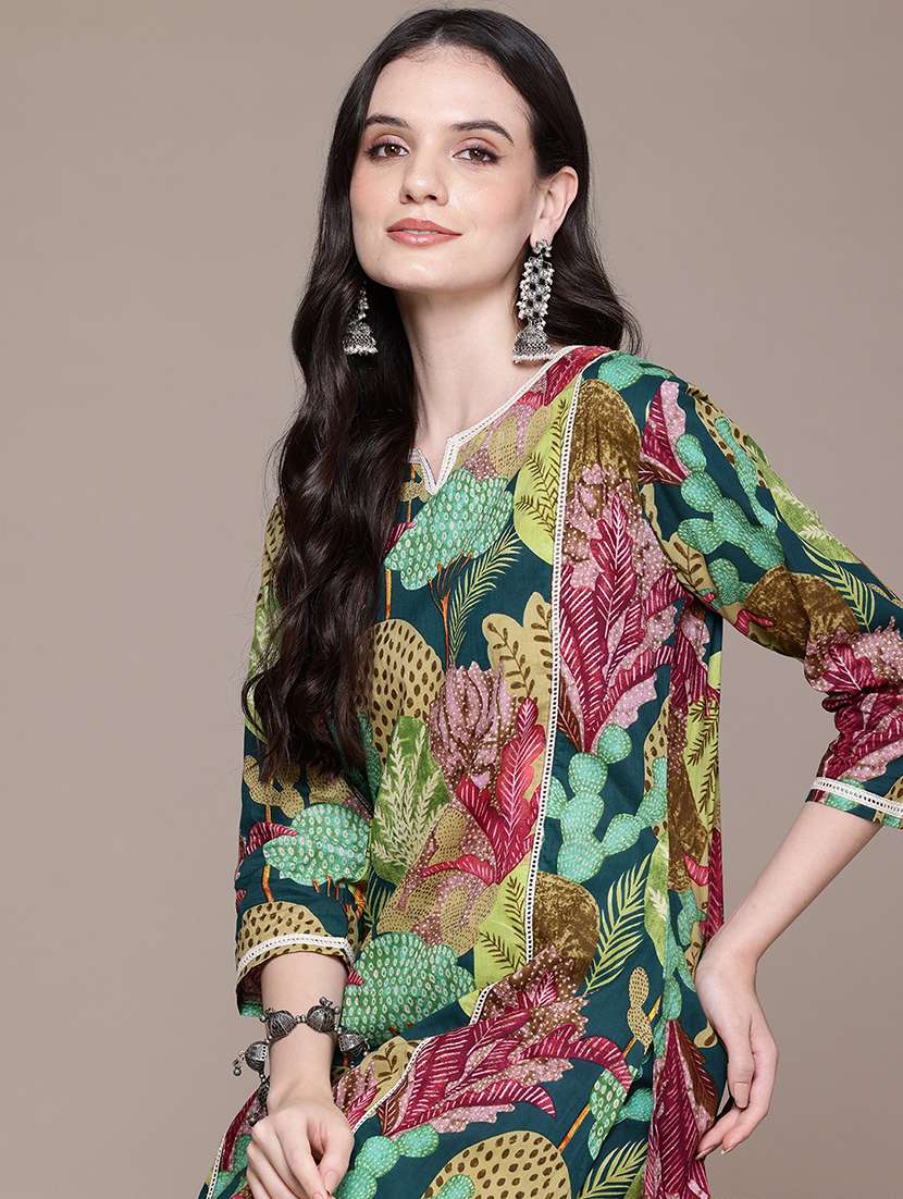 women printed notch neck kurta pant set - 21523128 -  Standard Image - 4