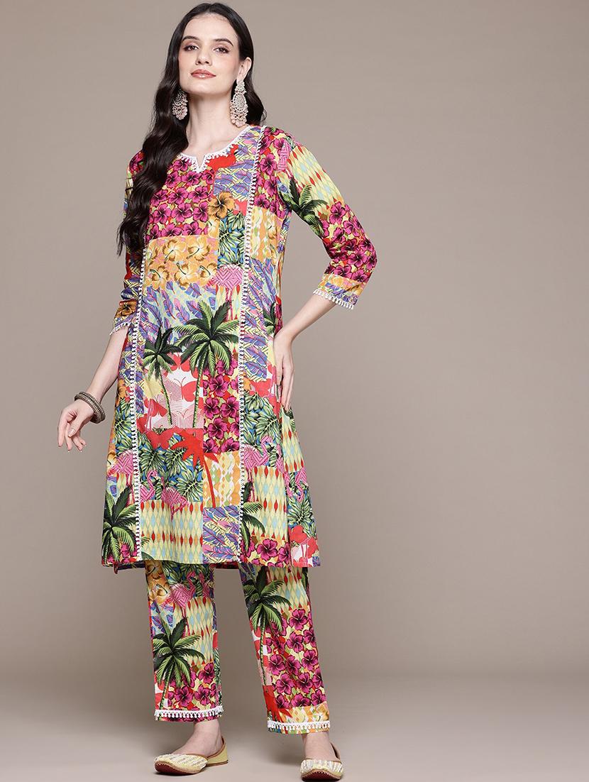 women printed notch neck kurta pant set - 21523129 -  Standard Image - 1