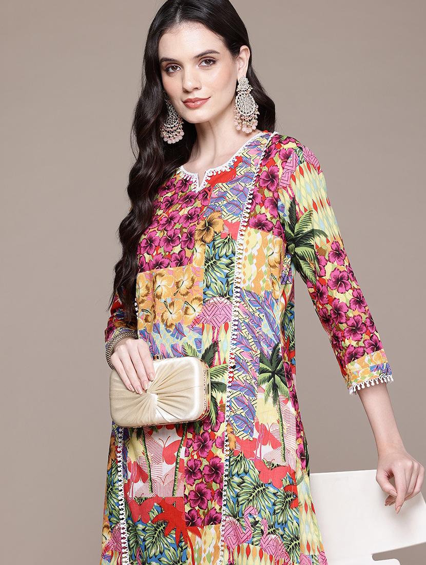 women printed notch neck kurta pant set - 21523129 - Standard Image - 4