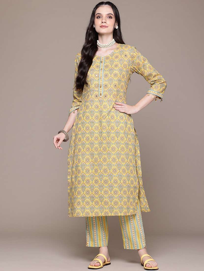 women printed round neck kurta pant set - 21523140 -  Standard Image - 1