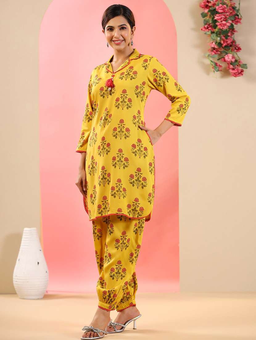 women floral lapel neck kurta salwar set - 21523159 -  Standard Image - 1