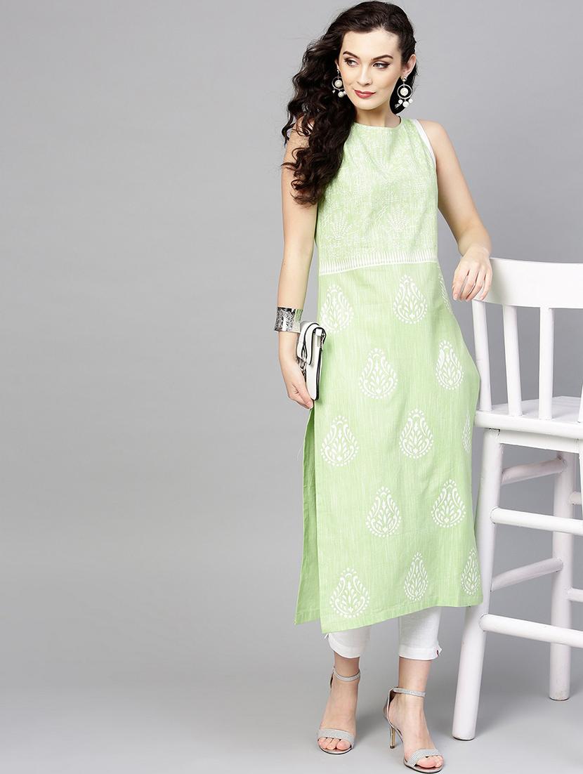 women neo mint round neck straight kurta - 21523178 - Zoom Image - 0