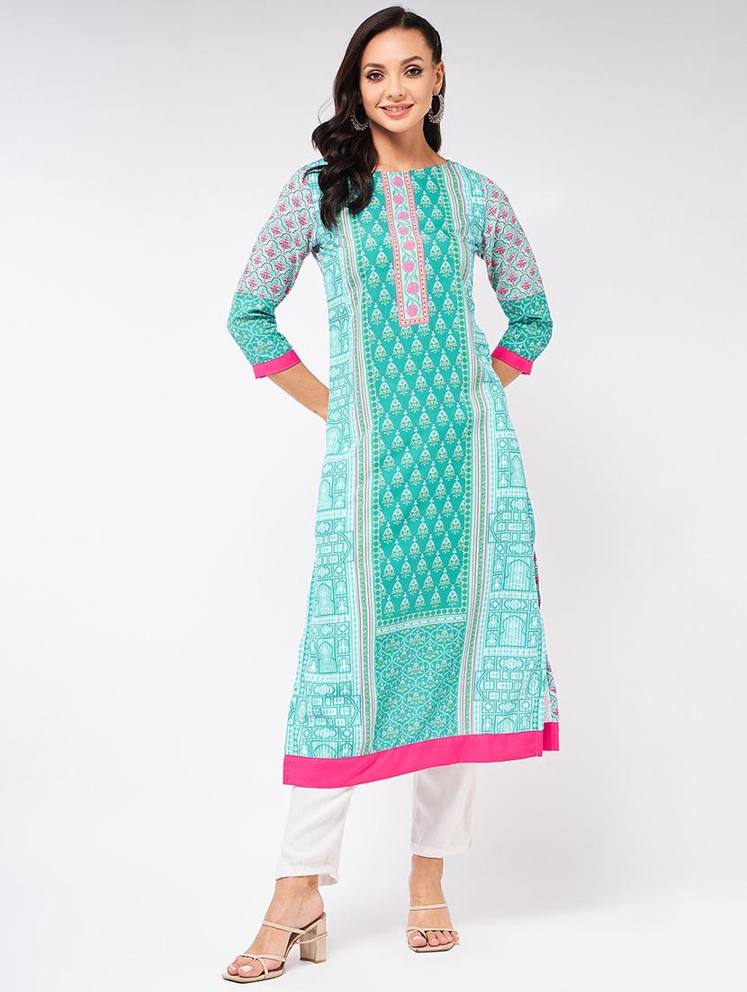 women printed round neck straight kurta - 21523197 - Zoom Image - 0