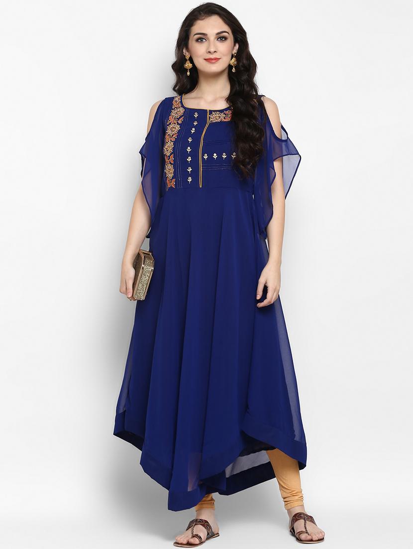 women blue round neck flared kurta - 21523206 - Zoom Image - 0