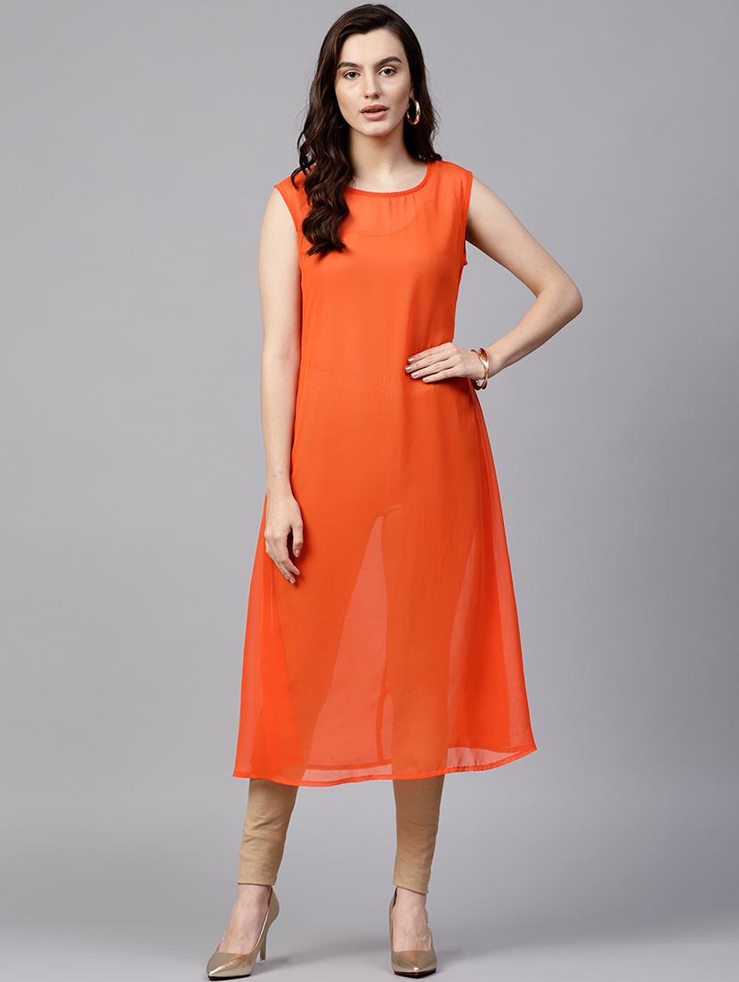 women red mandarin neck layered kurta - 21523212 - Standard Image - 1