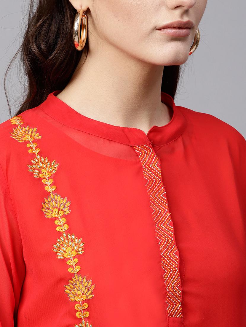 women red mandarin neck layered kurta - 21523212 - Standard Image - 4