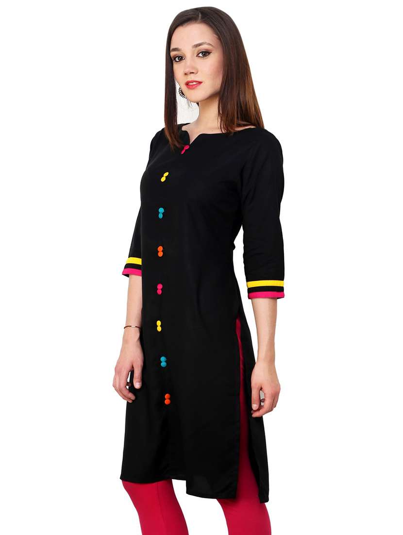 women black notch neck straight kurta - 21523217 - Standard Image - 1