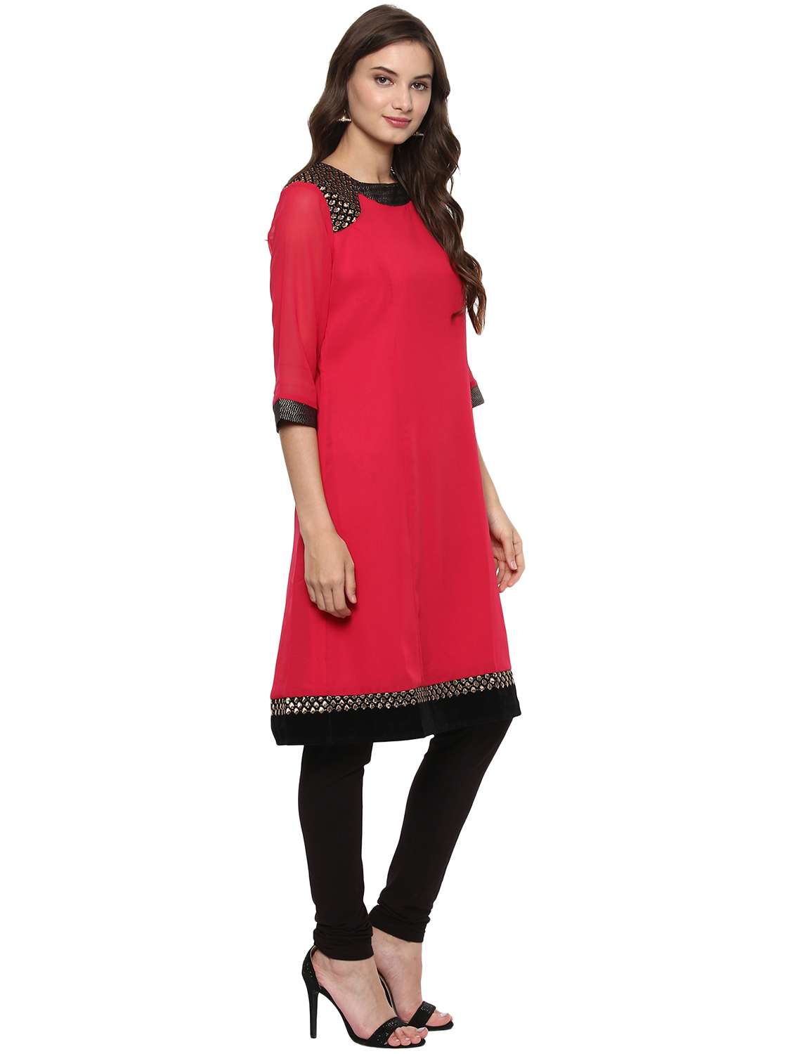 women pink round neck a-line kurta - 21523218 -  Standard Image - 1